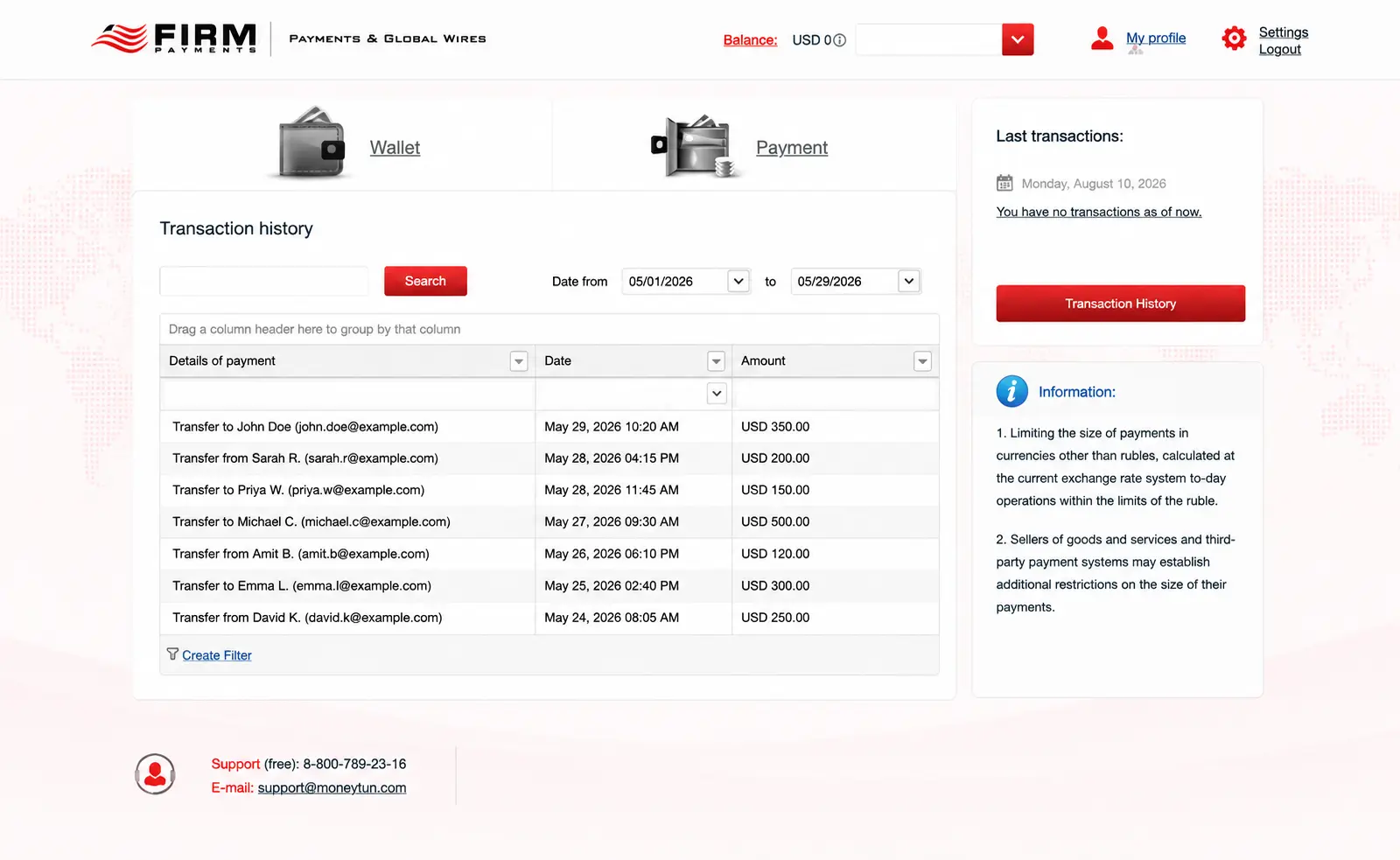 MoneyTun Transaction History