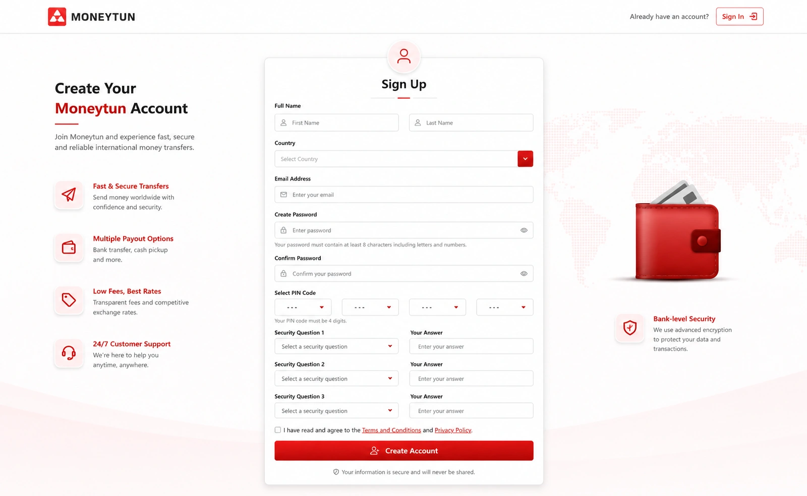 MoneyTun Customer Registration